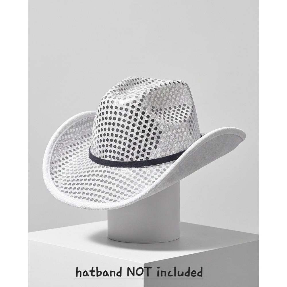 Silver Sequin Light Up Cowboy Hat LED Western Disco Festival Party Hat
